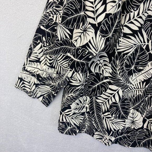 Calvin Klein Roll Tab Linen Blend Button Up Shirt Women's Size 2X Black Tropical - Picture 10 of 14